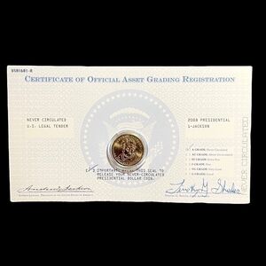 NIB 2008 Presidential JACKSON Coin w/Certificate Of Official Asset Grading Medal